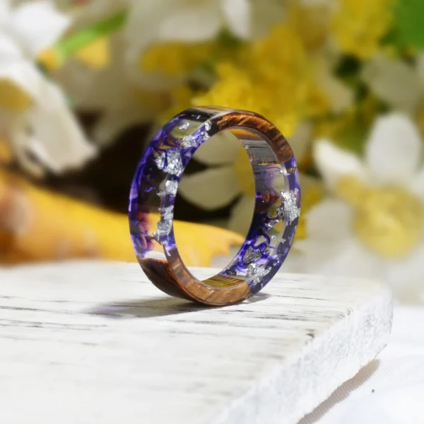 Bague Bois Résine Violet